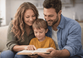Family reading the Bible together